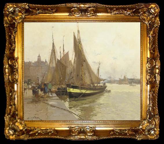 framed  Eugene Galien-Laloue A bustling quayside, ta009-2